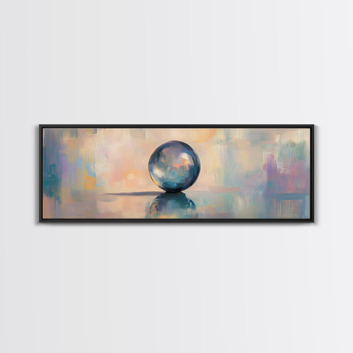 Reflective Blue Glass Sphere Wall Art, Modern Abstract Still Life, Contemporary Canvas Wall Art, Office Decor, Calming Print