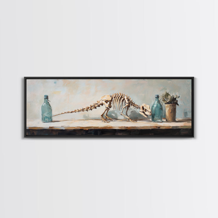 Dinosaur Skeleton Still Life Canvas Print, Quirky Science Wall Art, Oddities Decor, Curiosity Cabinet, Office Decor, Gift For Him
