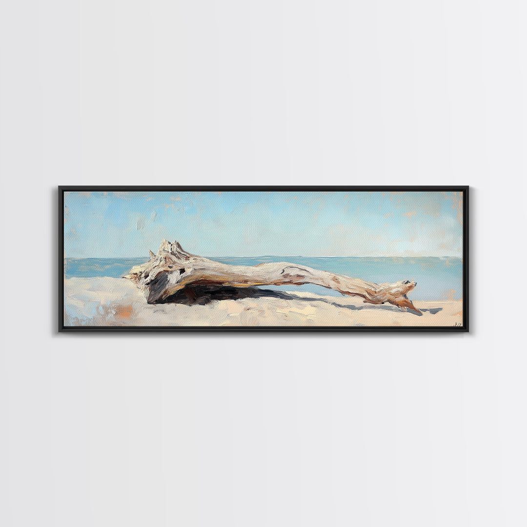Bleached Driftwood On Sandy Shore Wall Art, Coastal Beach House Decor, Seascape Canvas, Nautical Living Room Print, Home Decor