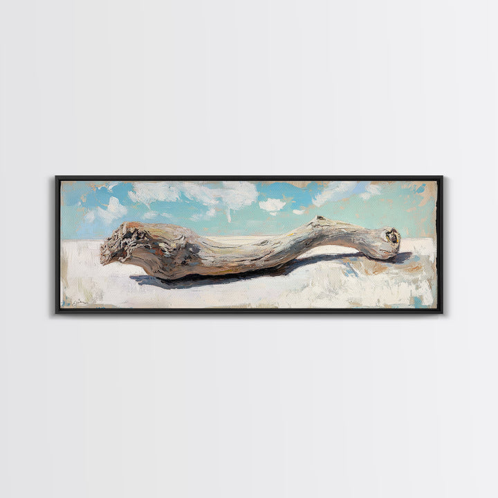 Curved Weathered Driftwood Framed Canvas Print, Coastal Wall Decor, Rustic Beach House Art, Long Horizontal Seascape Living Room Decor