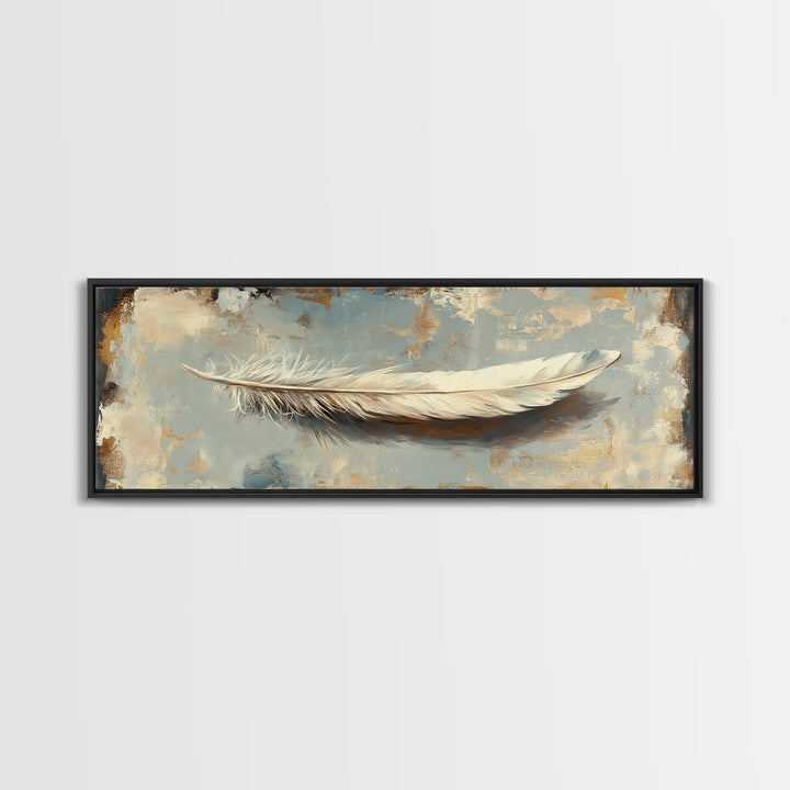 White Feather On Textured Neutral Wall Art, Minimalist Canvas Print For Bedroom, Boho Decor, Calming Coastal Home Decor Gift