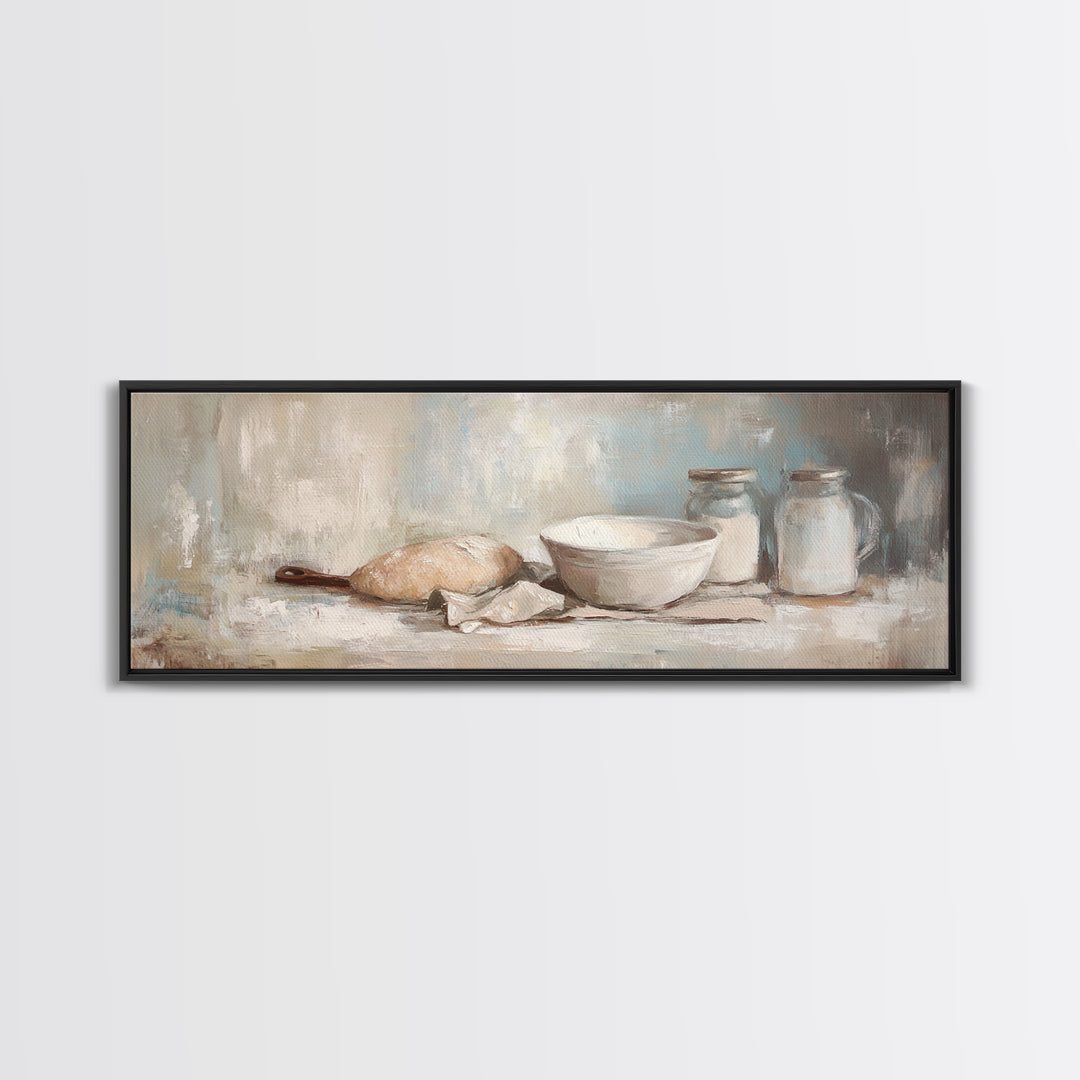 Rustic Bread Dough And Mixing Bowl Canvas Print, Farmhouse Kitchen Wall Art For Dining Room Decor And Housewarming Gift Idea