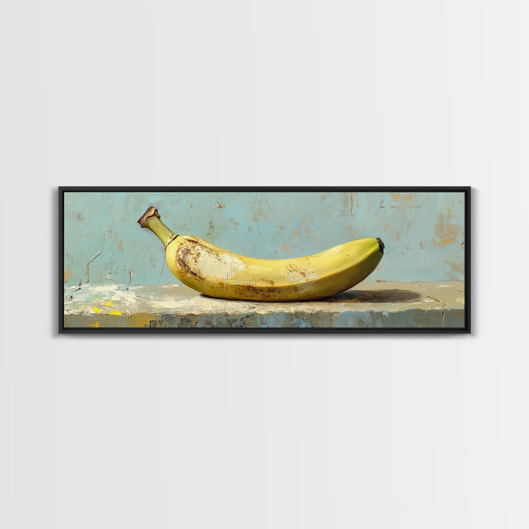 Rustic Yellow Banana Still Life Canvas Print, Whimsical Kitchen Wall Art For Food Decor Dining Room Decor And Housewarming Gift