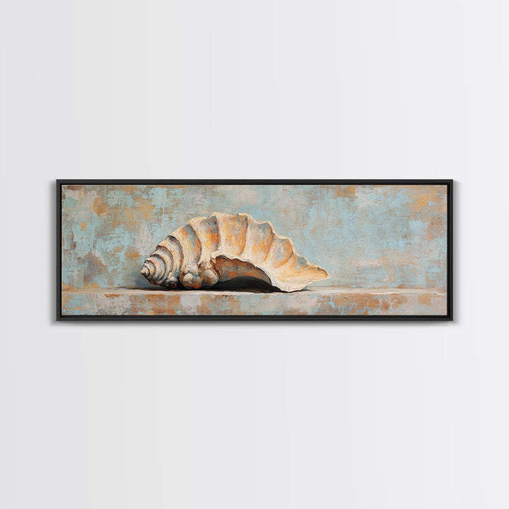 Rustic Seashell Still Life Wall Art, Coastal Beach House Canvas Print, Nautical Bathroom Decor, Ocean Shell Painting Gift