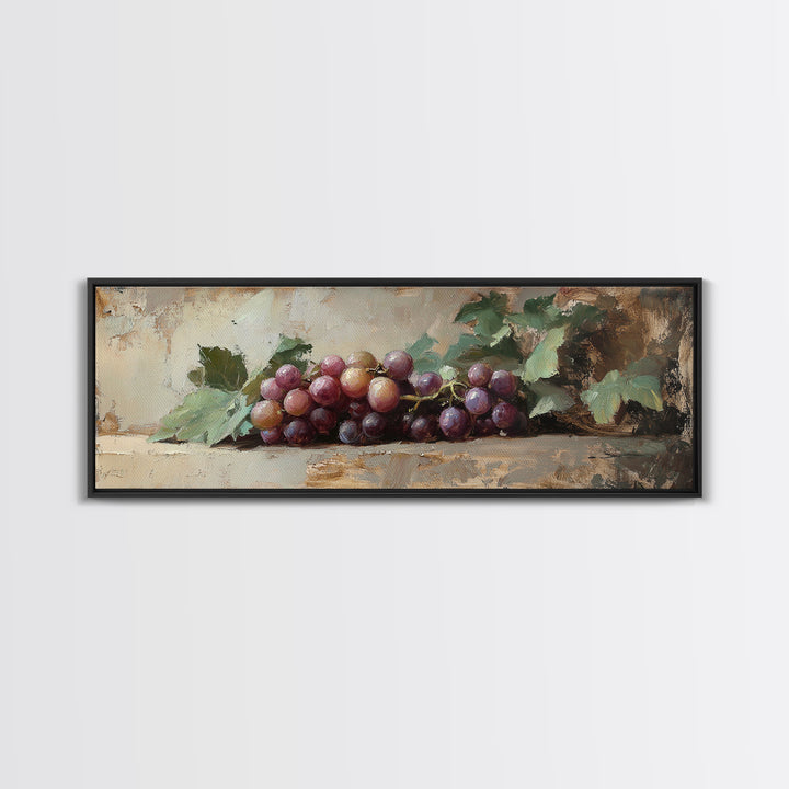 Moody Grapes With Vine Leaves Canvas Print, Winery Wall Art, Rustic Kitchen Decor, Country Wall Decor, Housewarming Gift