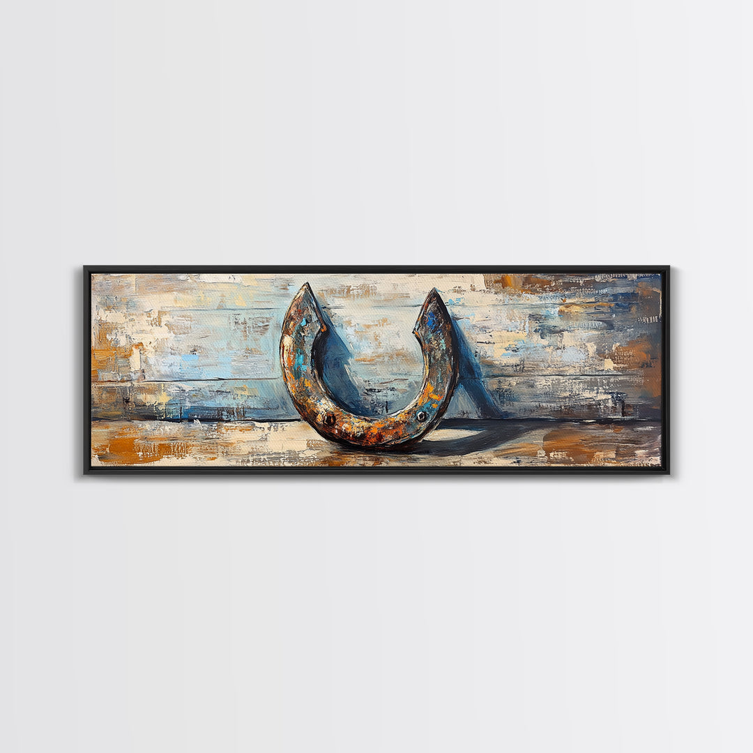 Rusty Horseshoe Western Still Life Wall Art, Farmhouse Rustic Decor, Cowboy Canvas Print For Entryway Or Man Cave Wall Decor Gift