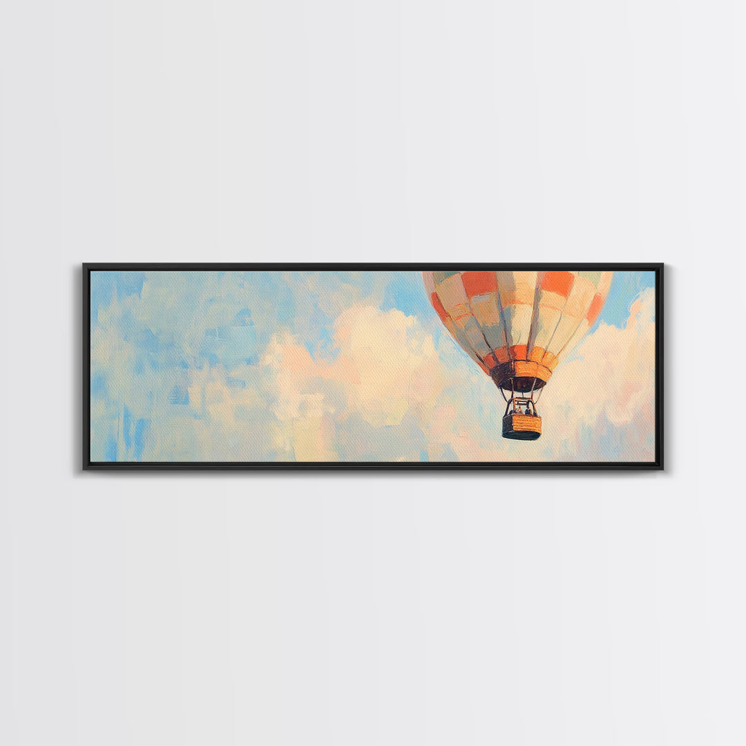 Pastel Hot Air Balloon Sky Wall Art, Whimsical Nursery Decor, Adventure Canvas Print For Kids Room Or Playroom Wall Decor Gift