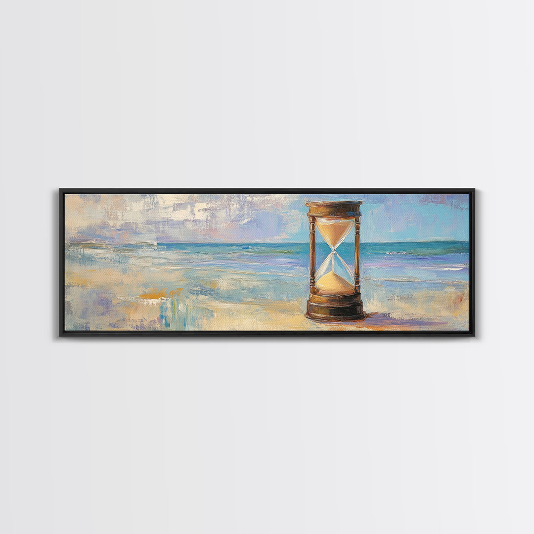 Beach Hourglass Seascape Wall Art, Coastal Canvas Print, Ocean Decor, Nautical Landscape Painting, Serene Living Room Art