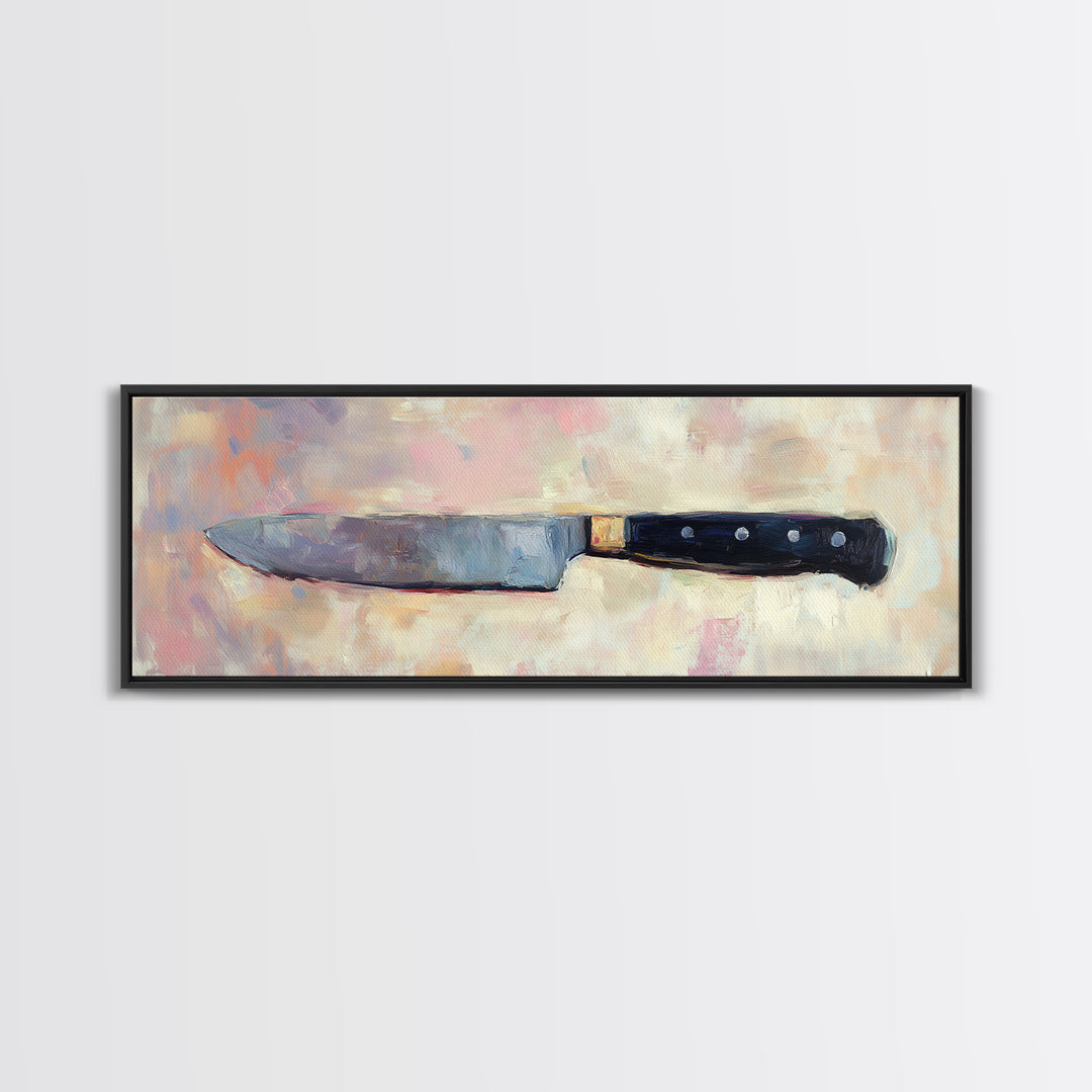 Chef Knife On Soft Pastel Background Wall Art, Modern Kitchen Canvas Print, Culinary Decor, Gift For Chef, Foodie Home Decor