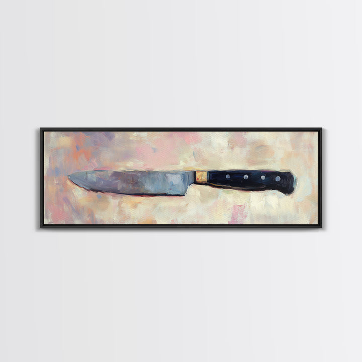 Chef Knife On Soft Pastel Background Wall Art, Modern Kitchen Canvas Print, Culinary Decor, Gift For Chef, Foodie Home Decor