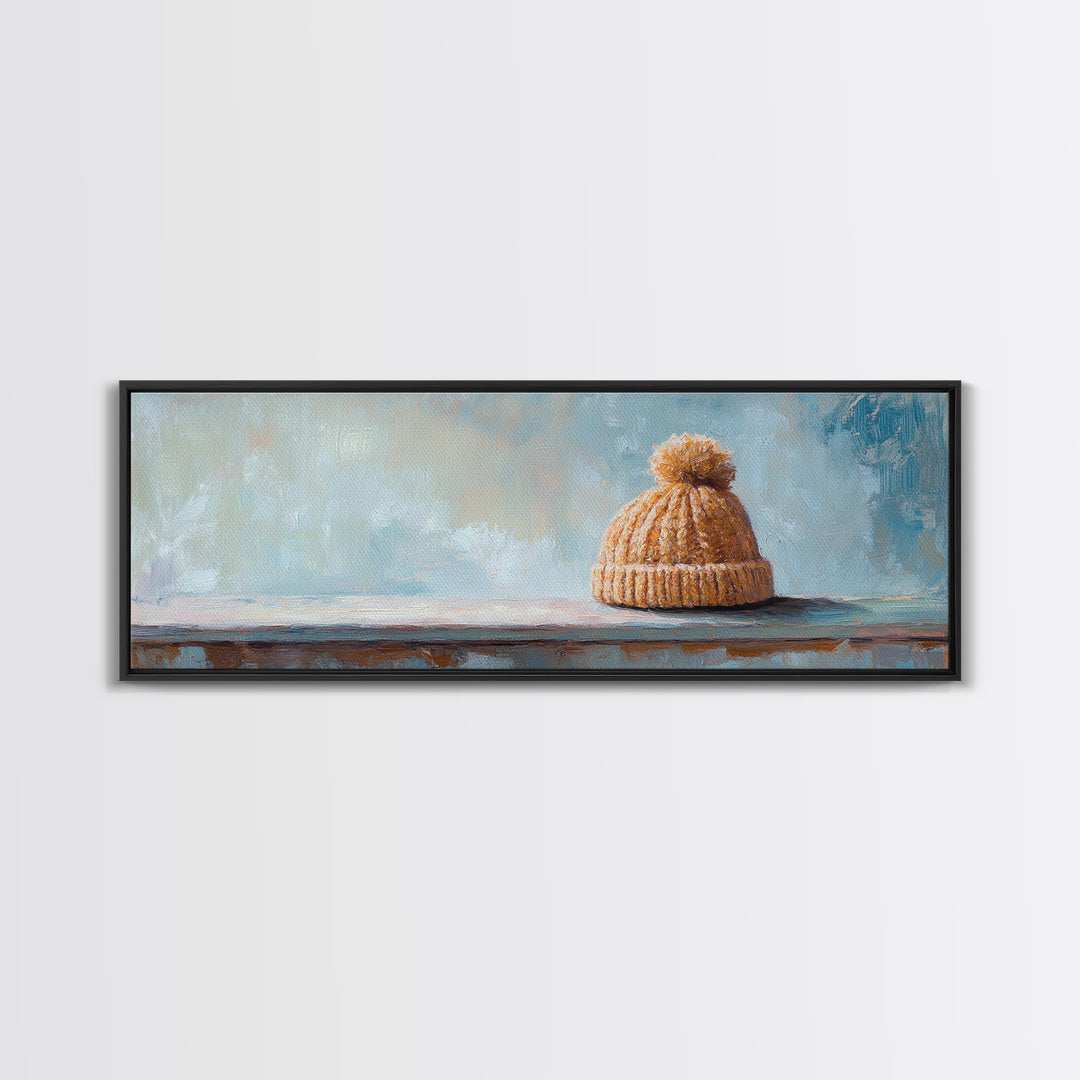 Orange Knit Beanie Still Life Wall Art, Cozy Winter Canvas Wall Decor, Rustic Home Decor, Above Bed Art, Housewarming Gift