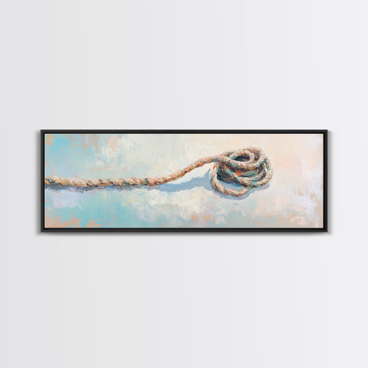 Coiled Rope And Knot Still Life Canvas Print, Nautical Wall Art, Coastal Wall Decor, Rustic Beach House Decor, Gift For Him
