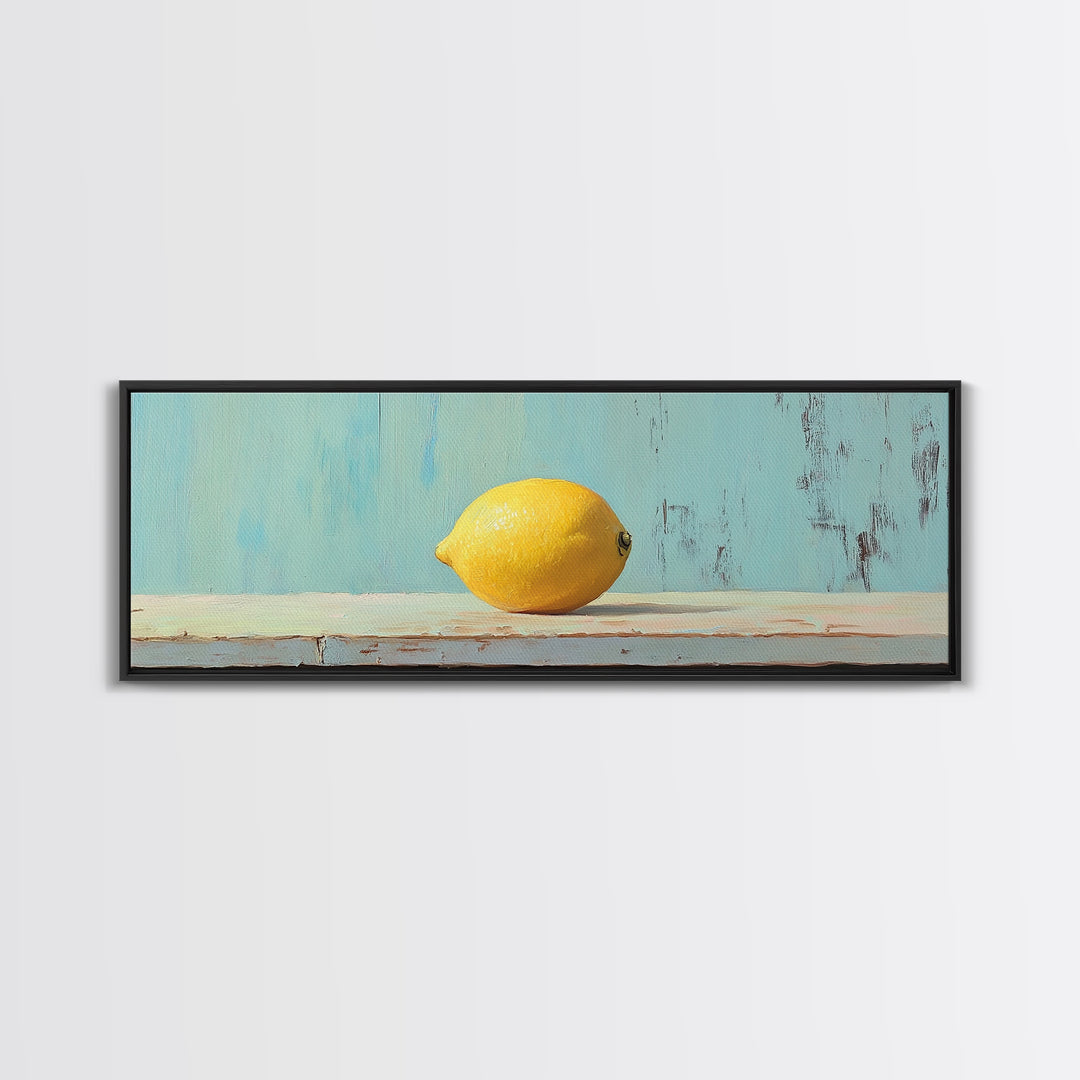 Bright Yellow Lemon Still Life Canvas Print, Minimalist Kitchen Wall Art, Fruit Art Print, Mediterranean Decor, Foodie Gift