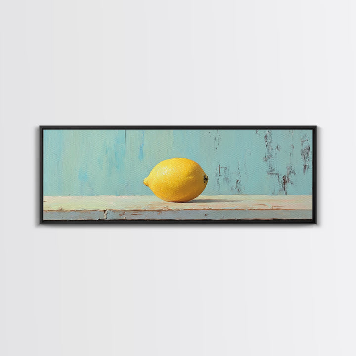 Bright Yellow Lemon Still Life Canvas Print, Minimalist Kitchen Wall Art, Fruit Art Print, Mediterranean Decor, Foodie Gift