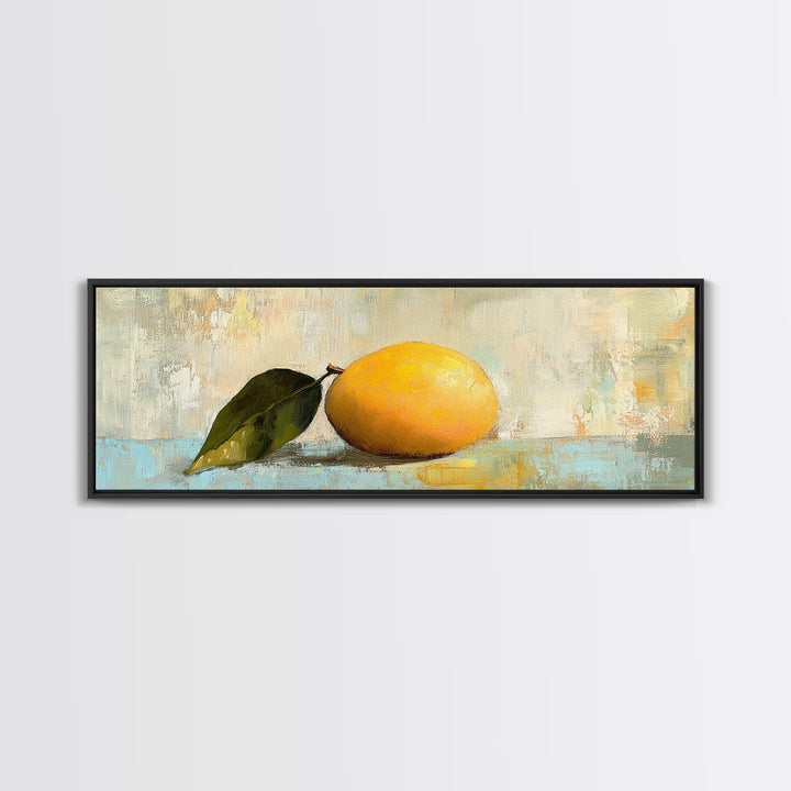 Single Yellow Lemon Still Life Canvas Print, Rustic Kitchen Wall Art, Fruit Art Print, Mediterranean Decor, Housewarming Gift