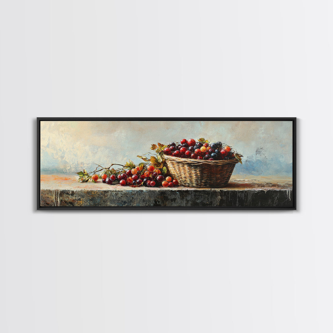 Basket Of Red Cherries Still Life Wall Art, Rustic Kitchen Decor, Fruit Painting Print, Farmhouse Dining Room Wall Decor