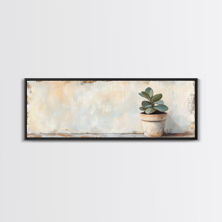 Small Potted Succulent Still Life Wall Art, Botanical Home Decor, Minimalist Plant Print, Rustic Farmhouse Canvas Art Gift