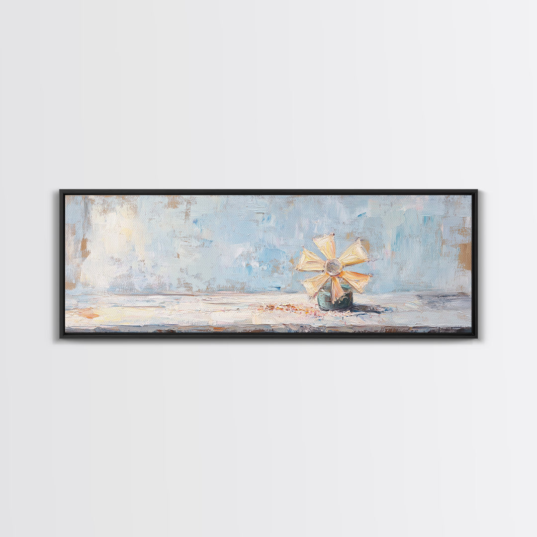 Pastel Paper Pinwheel Toy Framed Canvas Print, Whimsical Wall Art, Kids Room Decor, Nursery Art, Soft Blue Home Decor, Gift