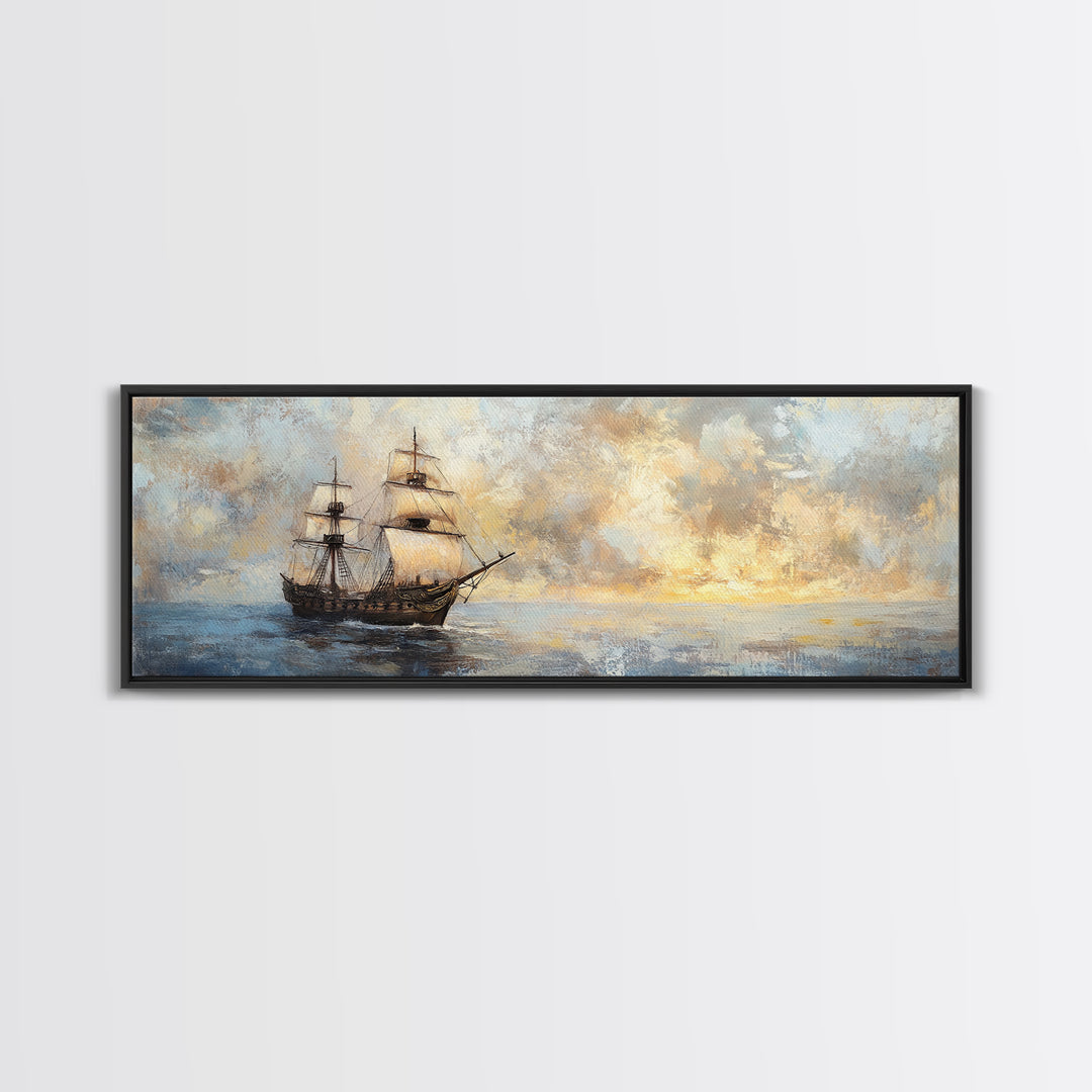 Tall Sailing Ship At Sunset Canvas Print, Nautical Wall Art, Coastal Seascape Art, Ocean Painting, Beach House Decor, Gift