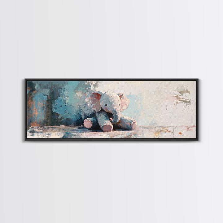 Soft Stuffed Elephant Wall Art, Nursery Animal Art, Baby Room Decor, Whimsical Canvas Print For Kids Room And Baby Shower