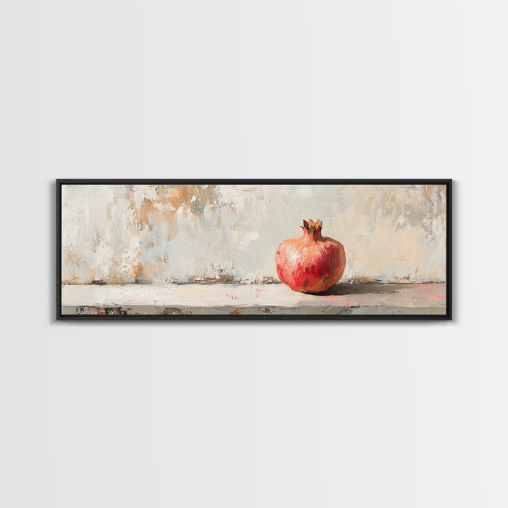 Single Red Pomegranate Still Life Wall Art, Minimalist Canvas Print, Fruit Art, Kitchen Decor, Neutral Living Room Decor