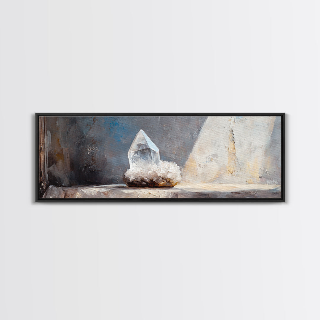 Clear Quartz Crystal On Windowsill Canvas Print, Spiritual Wall Art, Minimalist Home Decor, Meditation Room Gift For Her
