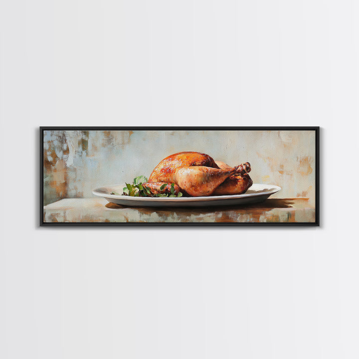 Roasted Chicken On White Platter Canvas Print, Rustic Kitchen Wall Decor, Food Art, Dining Room Decor, Housewarming Gift