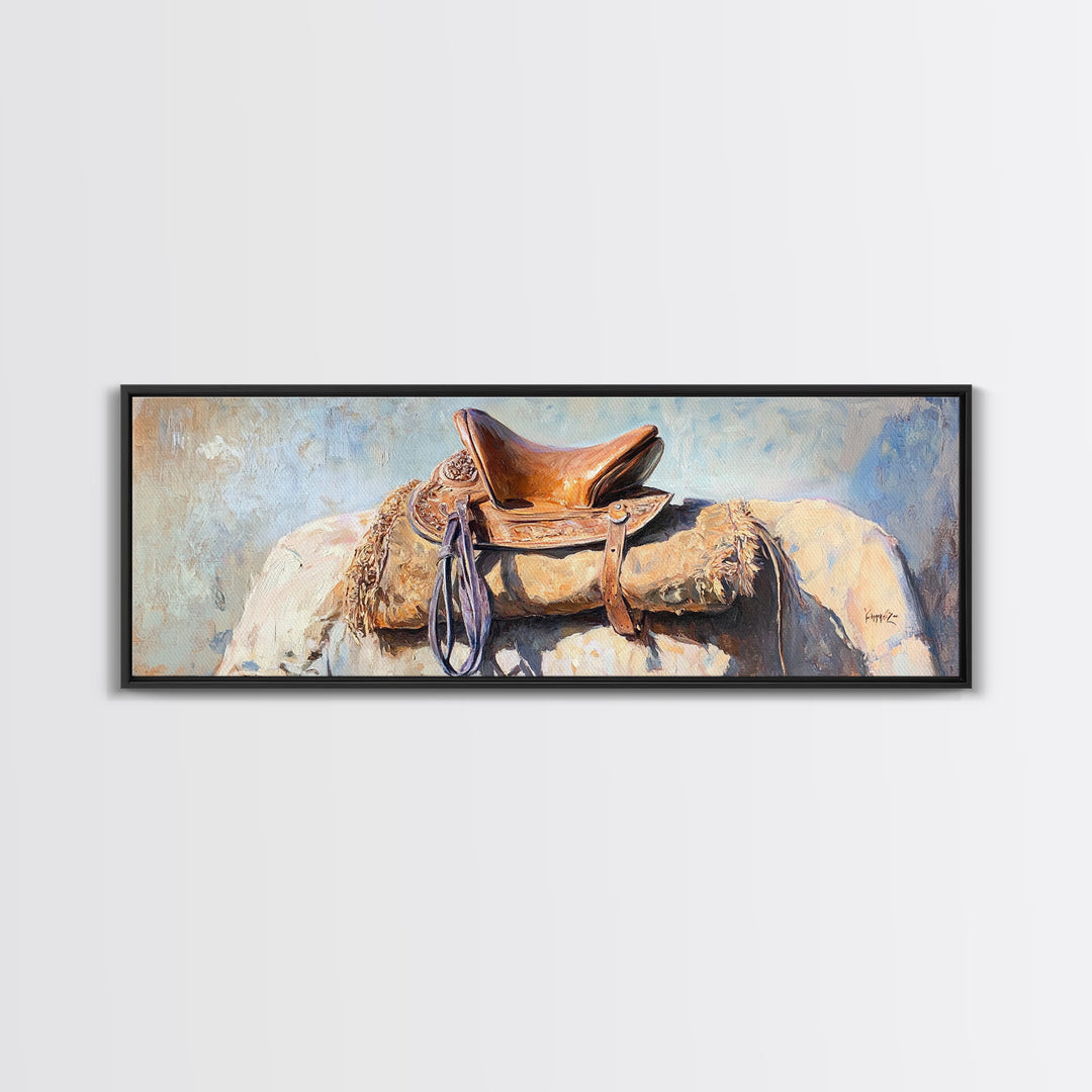 Western Horse Saddle Wall Art, Rustic Ranch Decor, Cowboy Farmhouse Canvas Print, Equestrian Wall Decor, Horse Lover Gift For Him