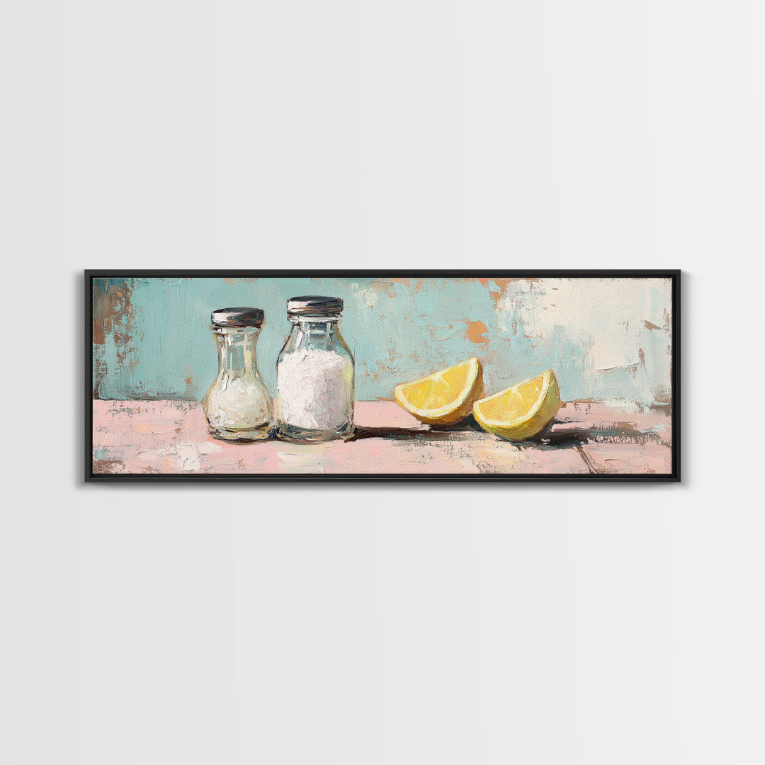 Salt And Pepper With Lemon Canvas Print, Kitchen Wall Art, Farmhouse Decor, Foodie Gift, Dining Room Prints, Cute Kitchen Art