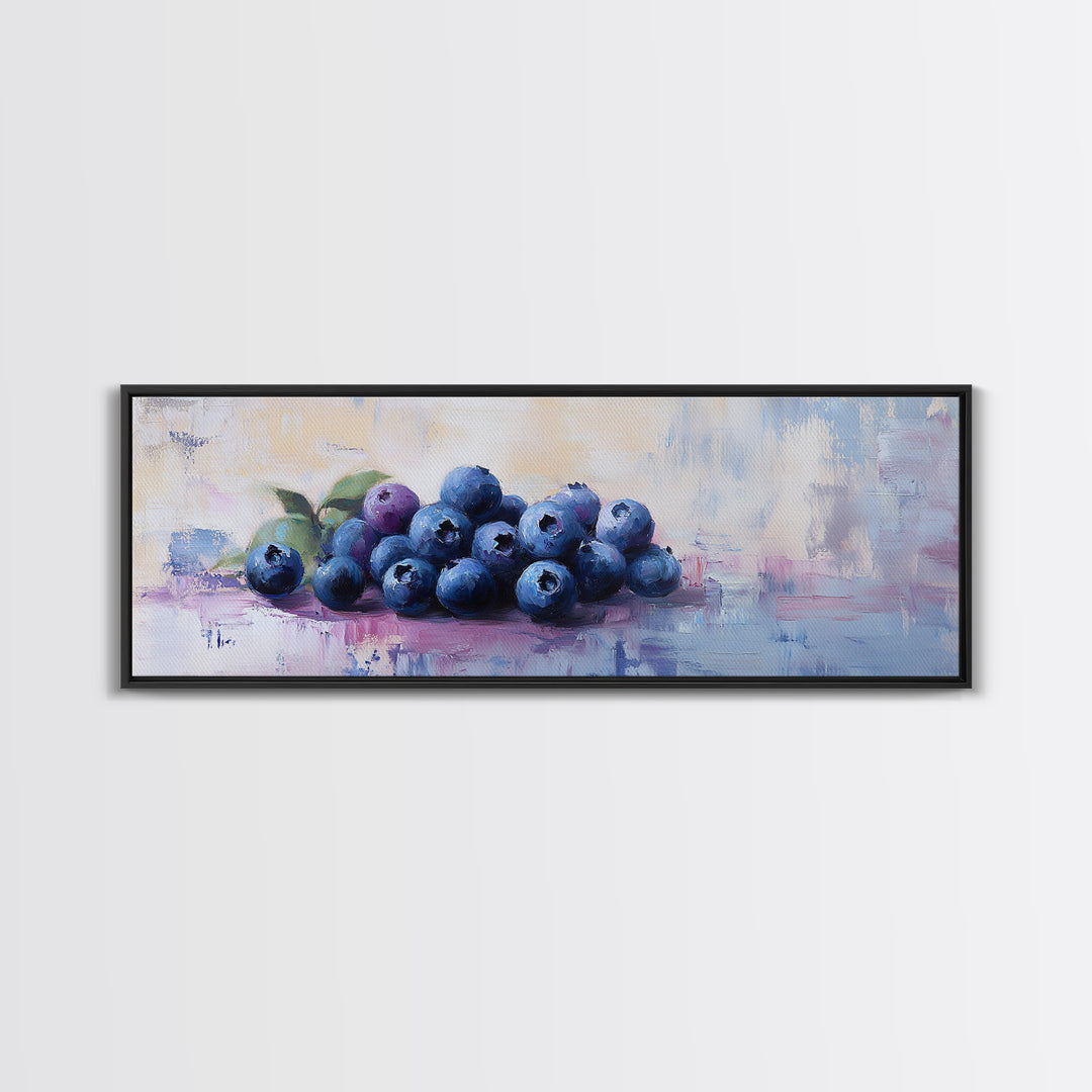 Blueberry Still Life Oil Painting Wall Art, Kitchen Framed Canvas Print, Fruit Art, Farmhouse Dining Room Decor, Foodie Gift