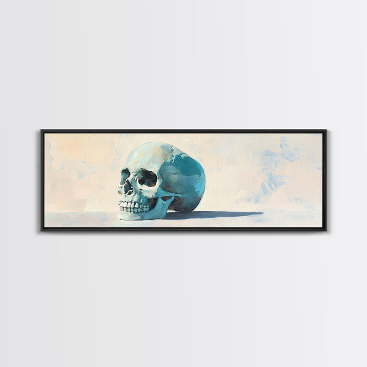 Blue Human Skull Canvas Print, Anatomical Still Life Wall Decor, Medical Office Art, Dark Academia Decor, Gothic Wall Art, Gift For Him