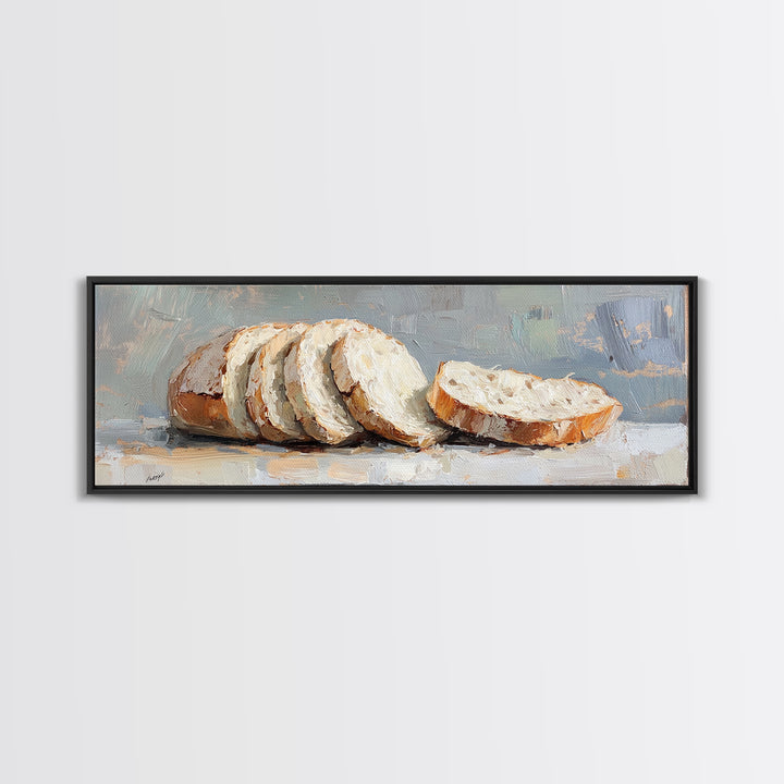Sliced Rustic Bread Wall Art, Cozy Kitchen Print, Farmhouse Kitchen Decor, Foodie Gift, Still Life Oil Painting, Dining Room Decor