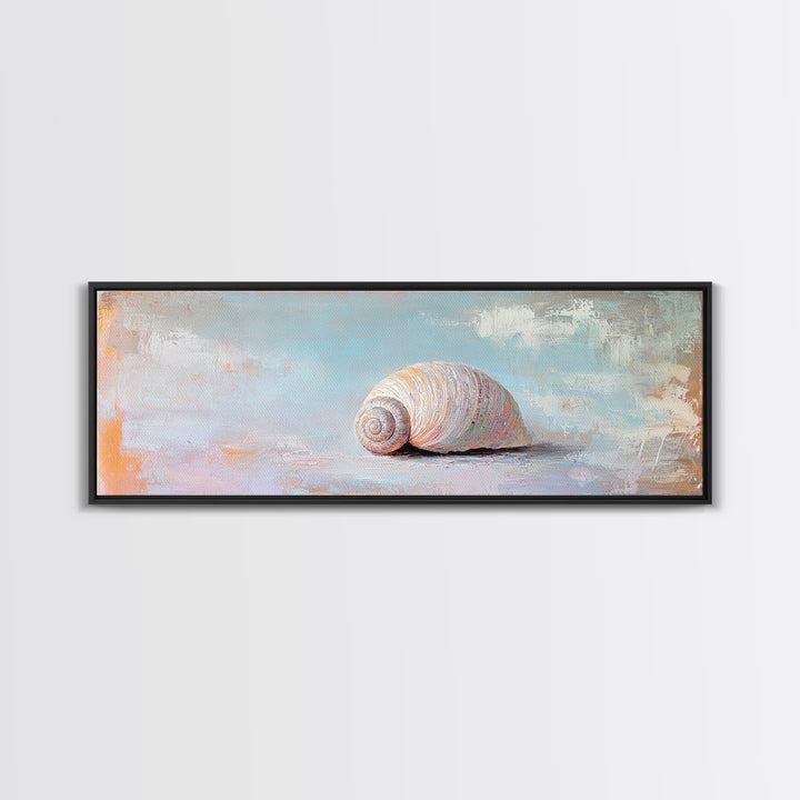 Pastel Seashell On Soft Blue Sand Canvas Print, Coastal Wall Art, Beach House Decor, Ocean Nursery Art, Seaside Gift For Her