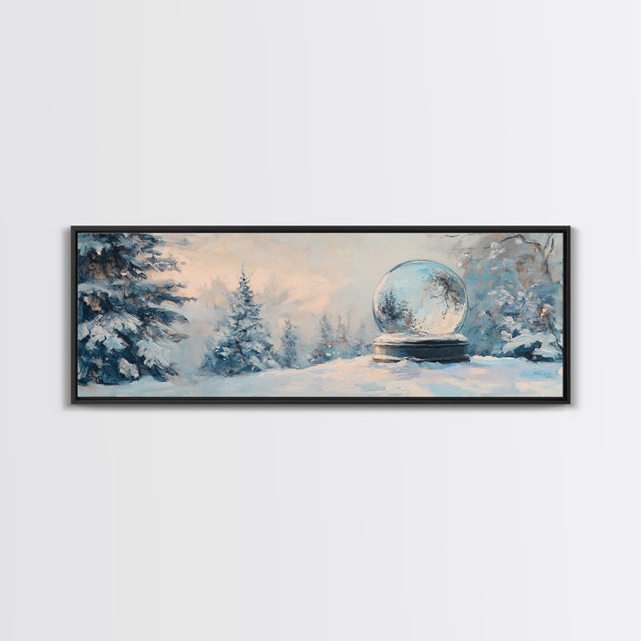 Snow Globe In Winter Forest Framed Canvas Print, Cozy Wall Art, Christmas Decor, Snowy Landscape, Holiday Gift For Living Room Decor