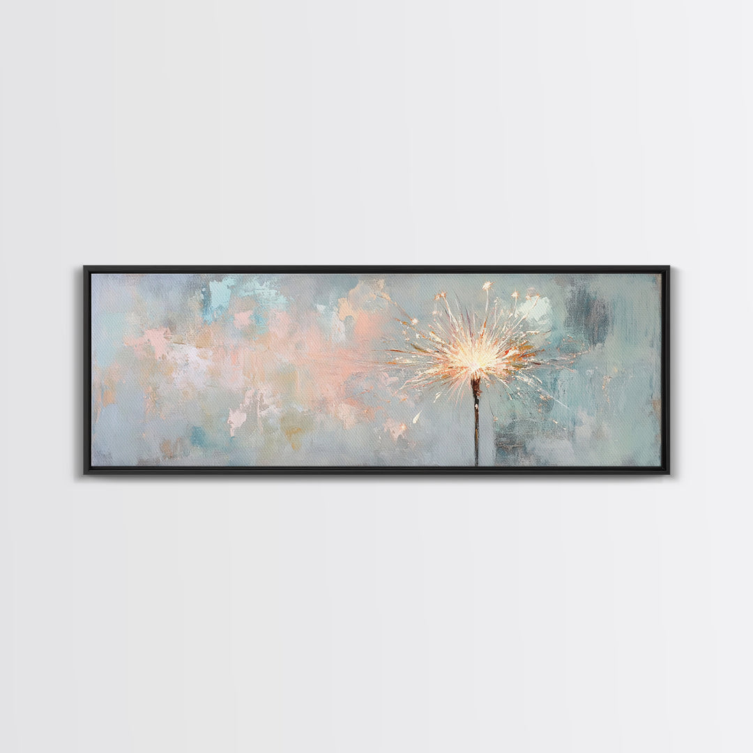 Bright Sparkler On Pastel Blue Canvas Print, Celebration Wall Art, New Year Decor, Party Wall Decor, Unique Gift For Her