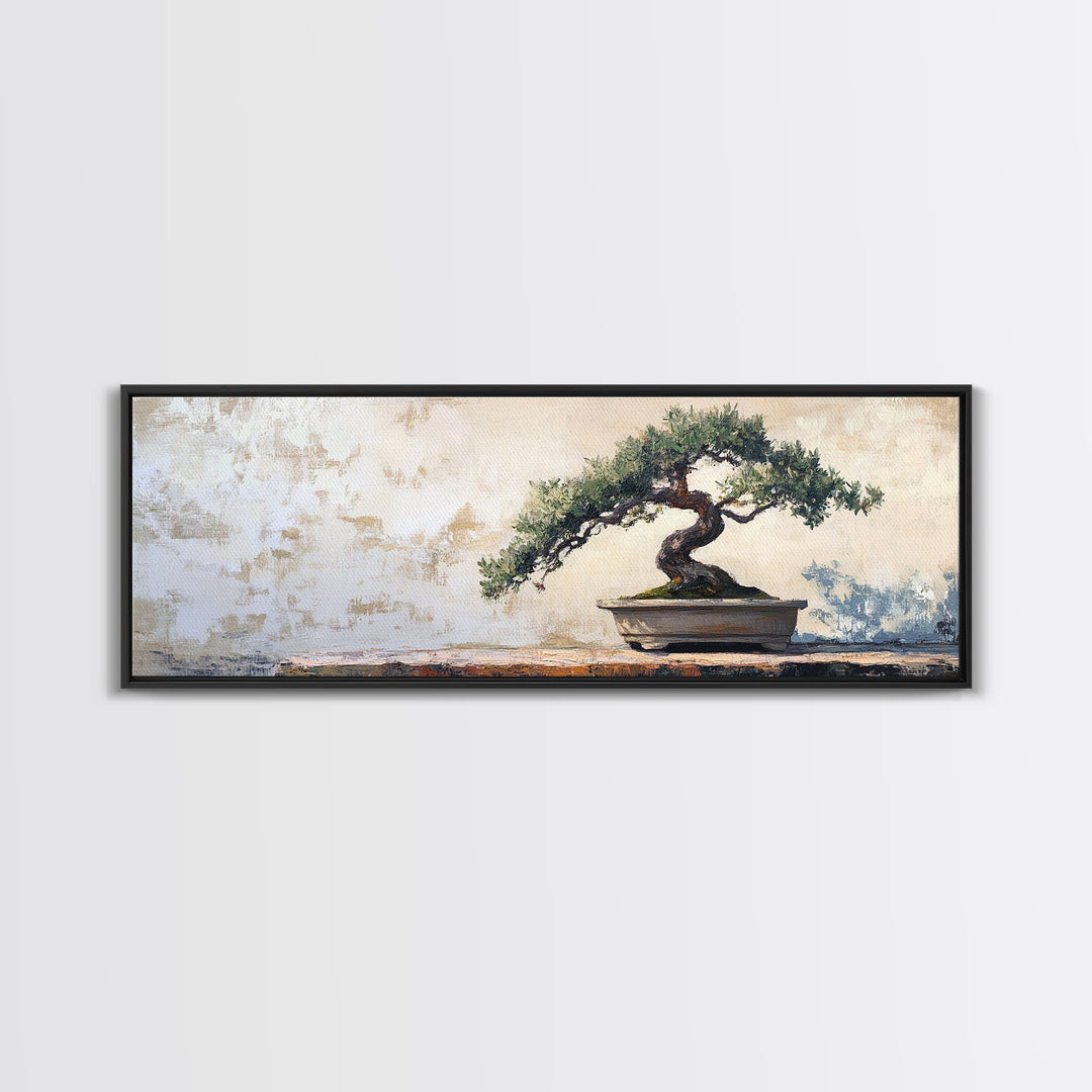Twisted Bonsai Tree Framed Canvas Print, Japandi Zen Wall Decor, Minimalist Nature Art, Calm Office Living Room Decor Gift