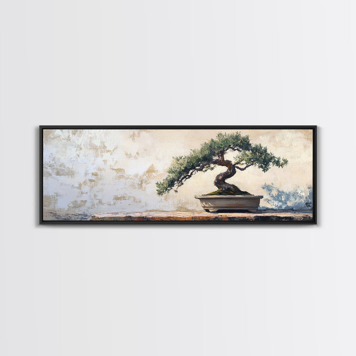 Twisted Bonsai Tree Framed Canvas Print, Japandi Zen Wall Decor, Minimalist Nature Art, Calm Office Living Room Decor Gift