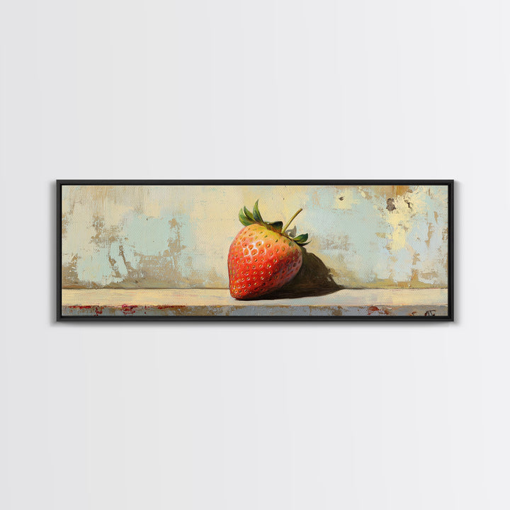 Single Strawberry Still Life Wall Art, Rustic Kitchen Decor, Fruit Art Print, Farmhouse Canvas, Dining Room Decor Gift Idea