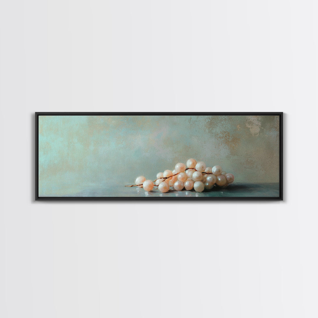 White Grape Still Life Framed Canvas Print, Elegant Kitchen Wall Art, Fruit Art, Dining Room Decor, Winery Wall Decor Gift