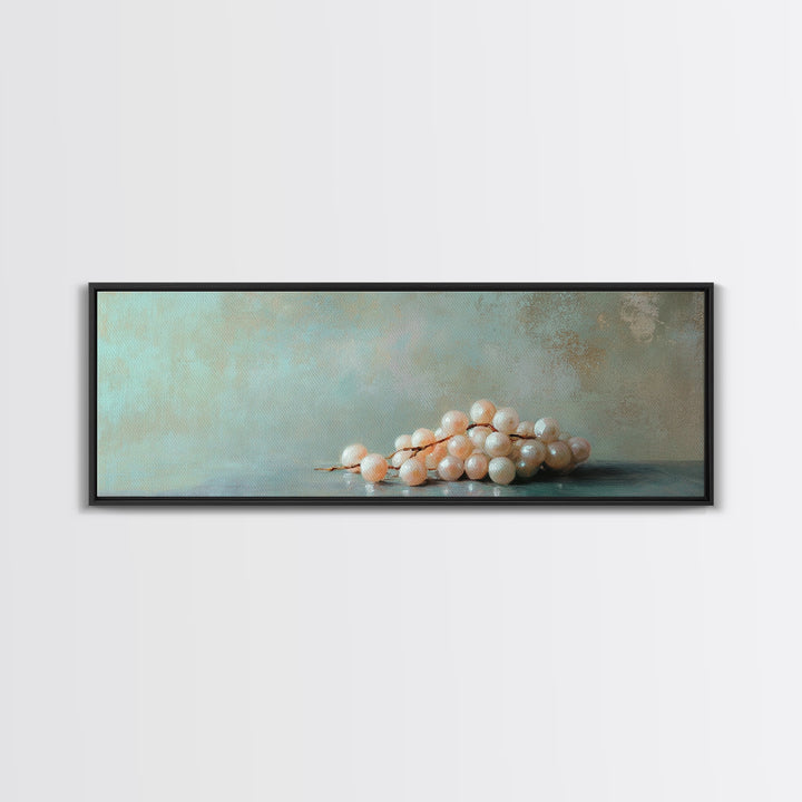 White Grape Still Life Framed Canvas Print, Elegant Kitchen Wall Art, Fruit Art, Dining Room Decor, Winery Wall Decor Gift