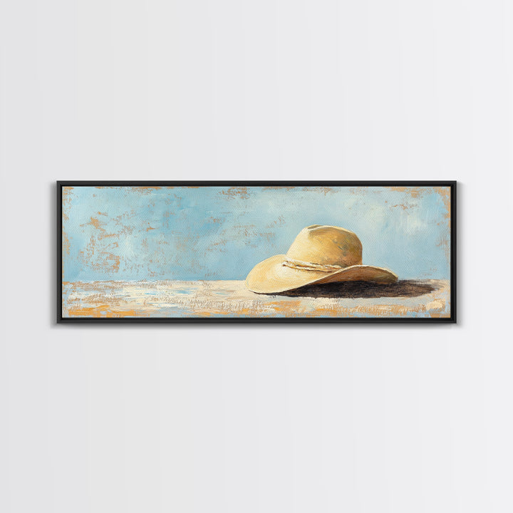 Wide Brim Straw Hat Wall Art, Neutral Coastal Decor, Beach House Print, Summer Bedroom Decor, Minimalist Canvas Gift For Her