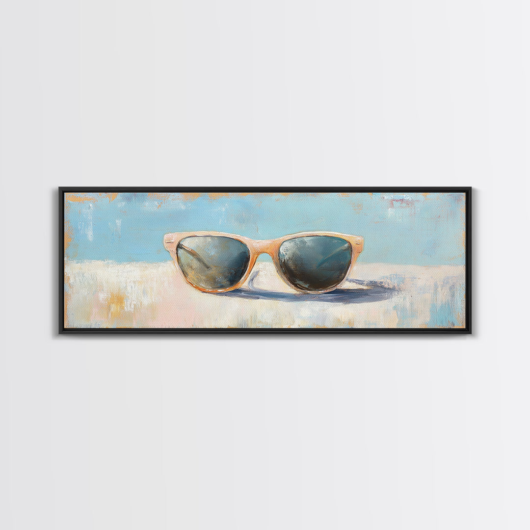 Retro Sunglasses Still Life Canvas Print, Summer Beach Wall Art, Minimalist Coastal Decor, Fashion Wall Art, Gift For Her