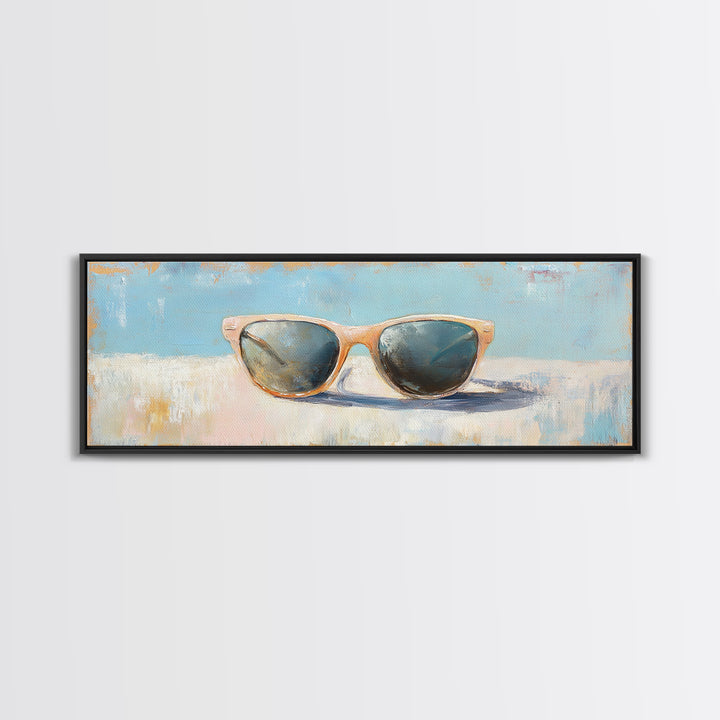 Retro Sunglasses Still Life Canvas Print, Summer Beach Wall Art, Minimalist Coastal Decor, Fashion Wall Art, Gift For Her