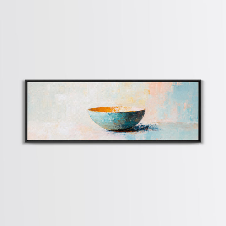Turquoise Ceramic Bowl Canvas Print, Minimalist Kitchen Wall Art, Modern Neutral Decor, Soft Abstract Still Life Painting