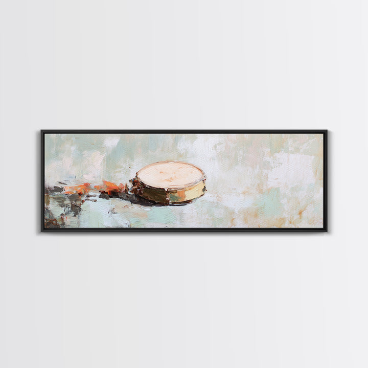 Rustic Hand Drum Framed Canvas Print, Boho Music Wall Art, Earth Tone Instrument Decor, Textured Contemporary Painting Print