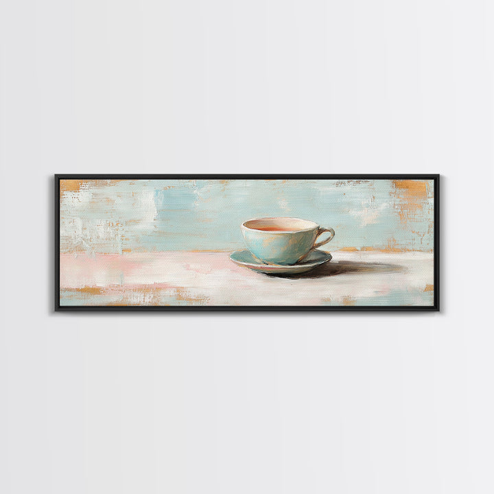 Pastel Teacup Still Life Wall Art, Cozy Coffee Bar Decor, Minimalist Kitchen Canvas Print, Soft Neutral Home Decor Housewarming Gift