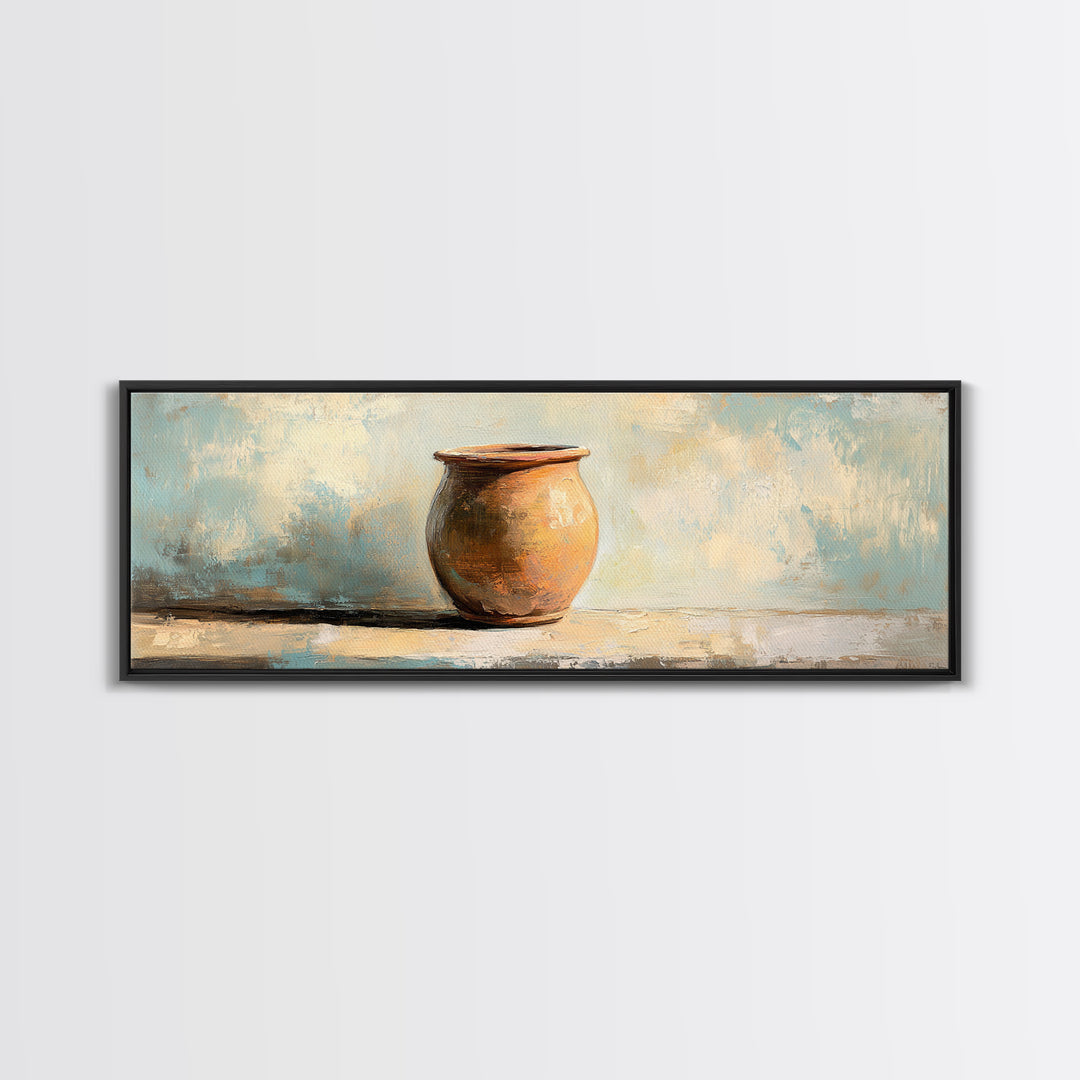 Terracotta Clay Pot Still Life Canvas Print, Wabi Sabi Wall Art, Rustic Home Decor, Neutral Kitchen Art, Earth Tone Decor