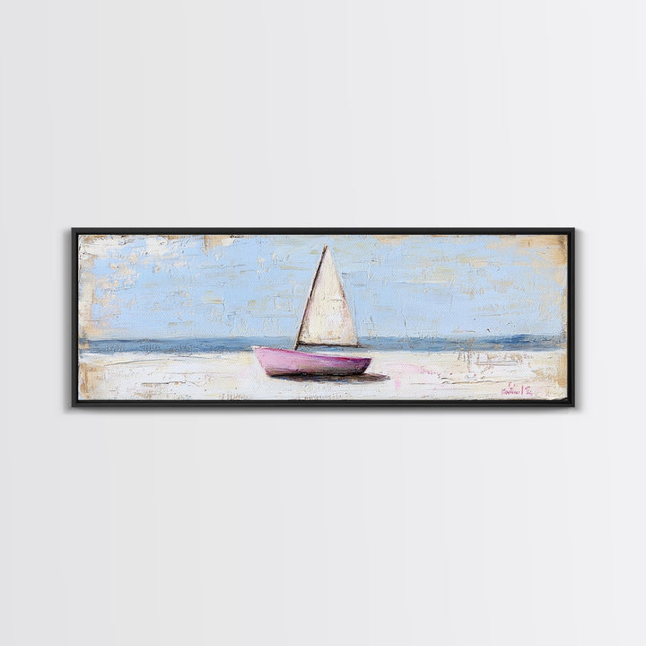 Small Sailboat On Calm Sea Canvas Print, Coastal Wall Art, Nautical Home Decor, Beach House Art, Serene Ocean Wall Decor