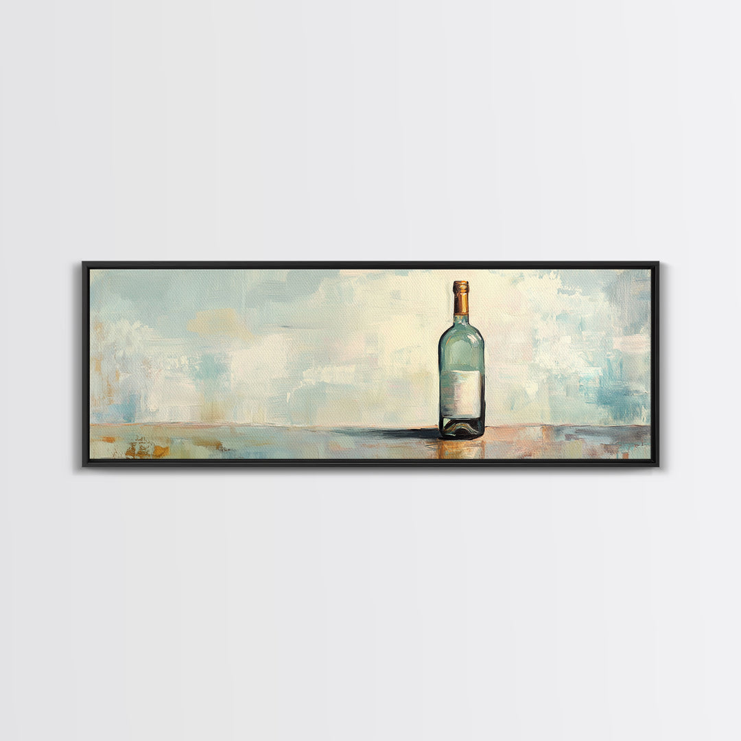 Solitary Blue Glass Bottle Still Life Canvas Print, Minimalist Wall Art, Calming Coastal Neutral Decor, Modern Living Room Art