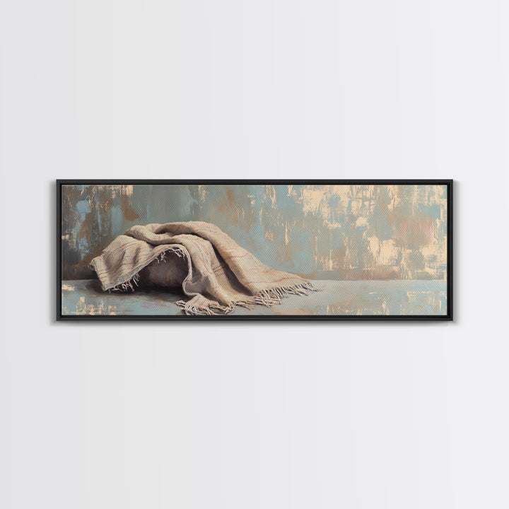 Folded Linen Blanket Still Life Wall Art, Neutral Home Decor, Wabi Sabi Art, Minimalist Canvas Wall Art For Bedroom Decor